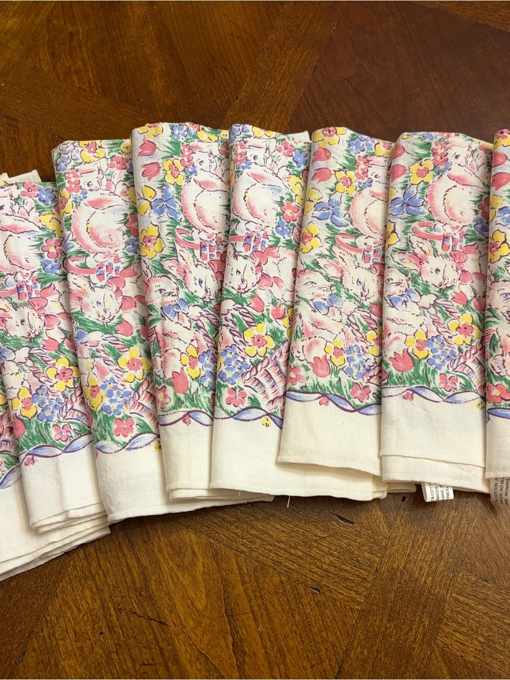Spring Floral and Bunny Cotton Easter Napkins, Set of 8
